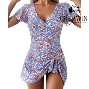 Aleumdr Ruffle Shoulder Swimdress One Piece Swimsuit Size M